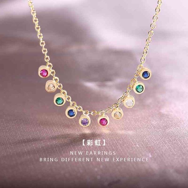 

s925 silver gold plated jewelry rainbow zircon women's design necklace women, Black
