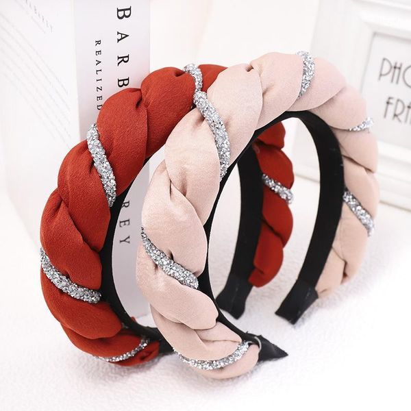 

wide braid headband for women girls fashion ins sponge hair hoop rhinestone chain color hairband accessories1