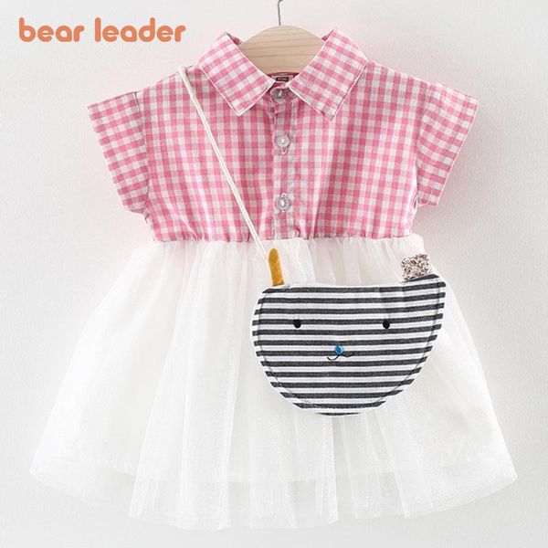 

girl's dresses bear leader girls kids princess plaid fashion mesh pacthwork summer clothing with cartoon stripe bags, Red;yellow