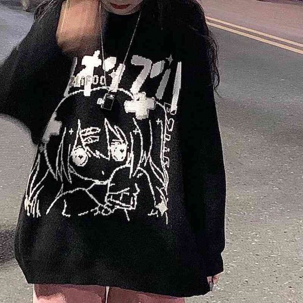 

women's sweaters camisola oversize y2k s manga longa roupas de inverno das mulheres jumper anime pulÃ´ver streetwear casaco malha vestuÃ¡, White;black