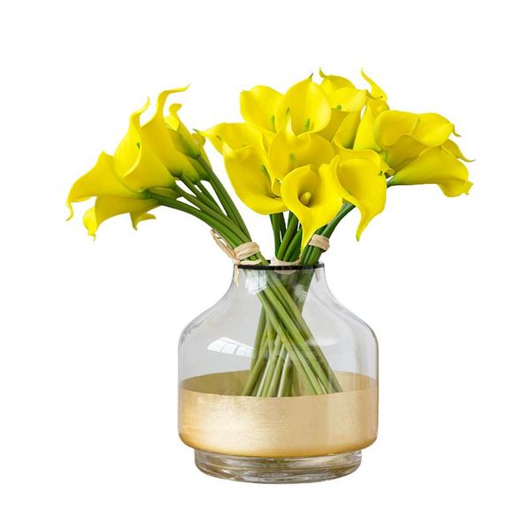 

pcs silicone calla real touch yellow decorative bathroom mirror artificial flower wedding bouquet - flowers & wreaths
