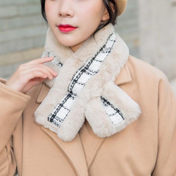 

scarves autumn and winter hair scarf women's small fragrance korean version warm versatile short thick plush neck, Blue;gray