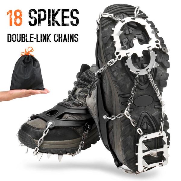 

cords, slings and webbing outdoor camping 18 spikes ice snow grips traction cleats women men anti-slip shoes with storage pouch for walking