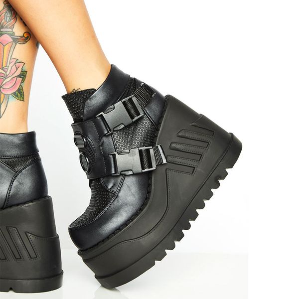 

boots big size 43 brand design steet cool fashion black gothic style girls high heels wedges shoes woman platform casual ankle io7