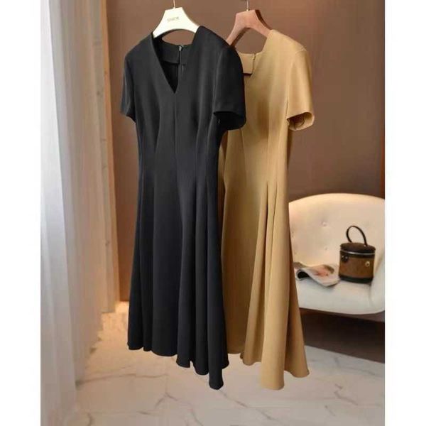 

family japanese th triacetic acid v-neck three-dimensional tailoring slim dress women's 2021 summer commuter small black, Black;gray