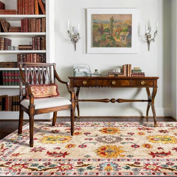

fashion retro polished white american country flower red yellow living room bedroom bedside carpet floor mat customization carpets