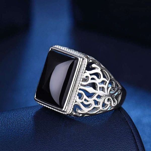 

atmospheric zircon black agate hollow out dominee ring men's simple personality ring jewelry