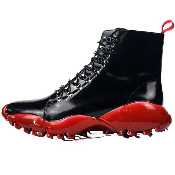 

boots brand lace up platform men street designer red casual ankle shoes luxury genuine leather high-sneakers plus size 45, Black