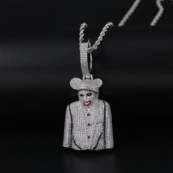 

necklace clown bust large personality men's pendant full of zircon, Silver