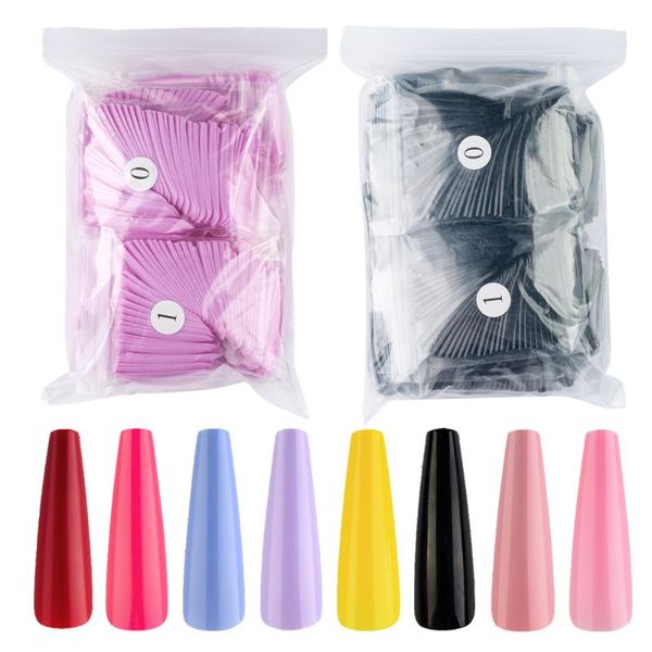 

false nails 600pcs super long french press on nail color tips coffin detachable fake manicure art tools, Red;gold