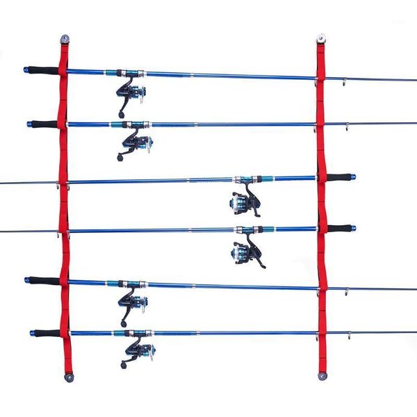 

boat fishing rods overhead or wall rod rack, storage system suspends your in soft webbing loop protecting equipment