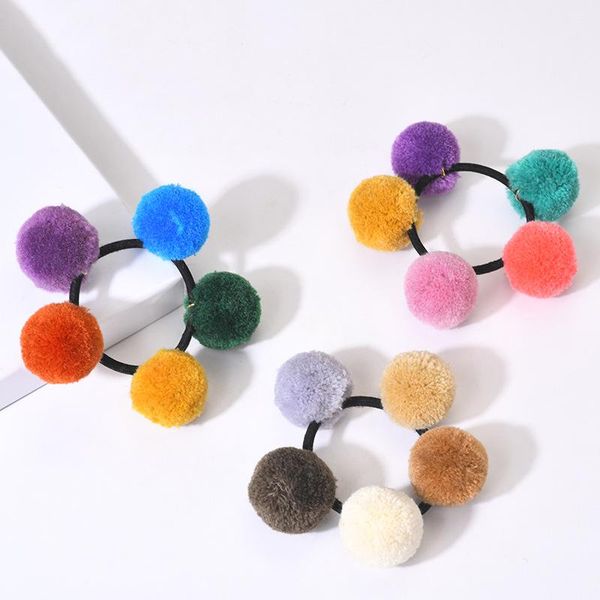 

cute colorful hair ball ring female rubber band elastic korean headdress children accessories jewelry, Slivery;white