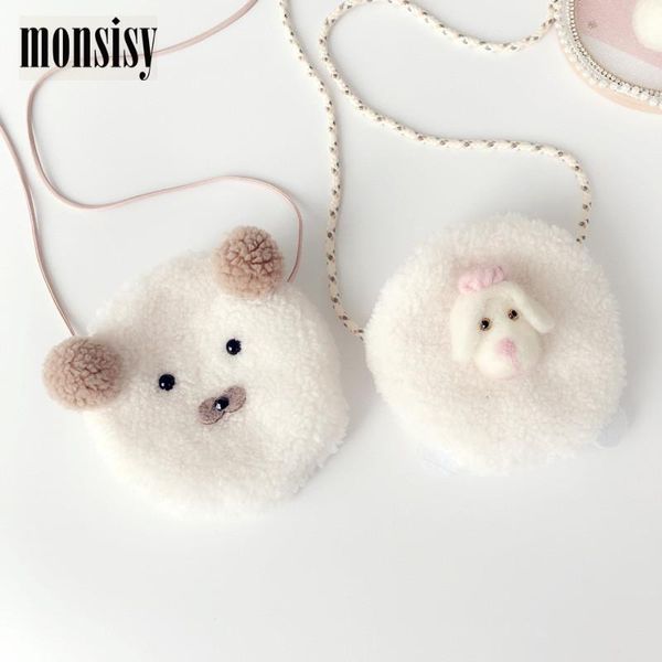 

coin purses monsisy winter girl purse children's wallet small change kid bag pouch money holder sheep/ dog wool baby handbag, Red;black