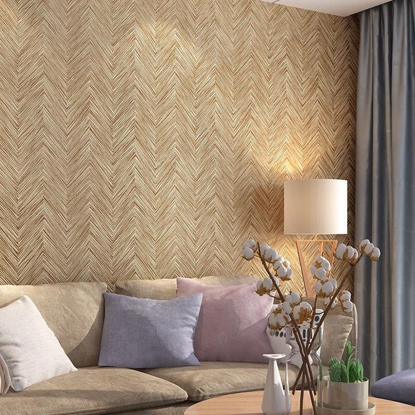 

wallpapers chinese vintage beige imitation bamboo wall paper modern simple stripes el corridor papel de parede relief straw