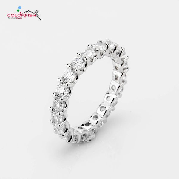 

colorfish 2.33 ct round cut 925 sterling silver eternity rings for women fashion jewelry full prong set 3mm sona wedding band d18111405, Slivery;golden
