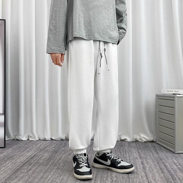 

men's pants sweatpants autumn loose trousers trend mid-waist solid color casual tethered plus size 8xl, Black