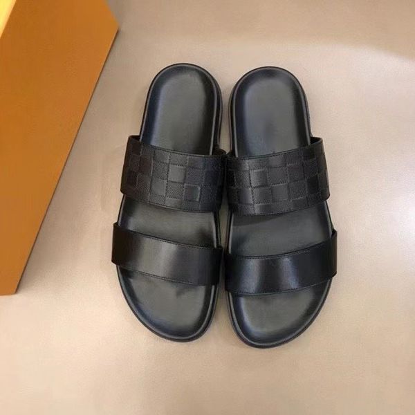 

fashion mes luxury design sandals slippers leisure comfortable cowhide embossing ciassic, Black