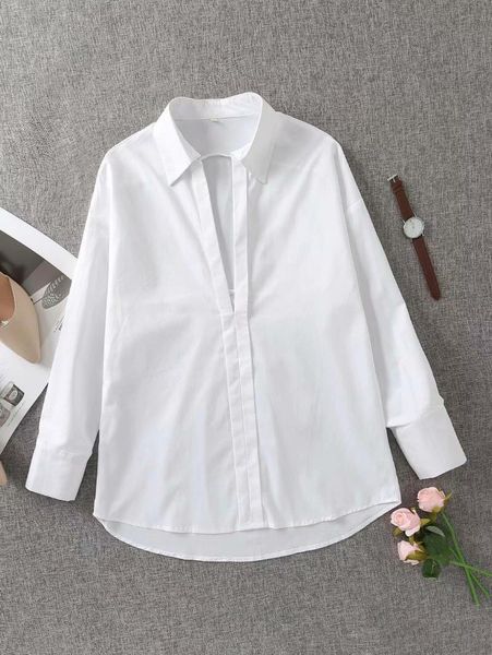 

women's blouses & shirts 2021 spring express casual cardigan long sleeve lapel loose blouse, White