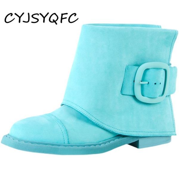 

boots cyjsyqfc autumn winter frosted leather candy colors platform women ankle thick bottom back zipper belt buckle pants, Black