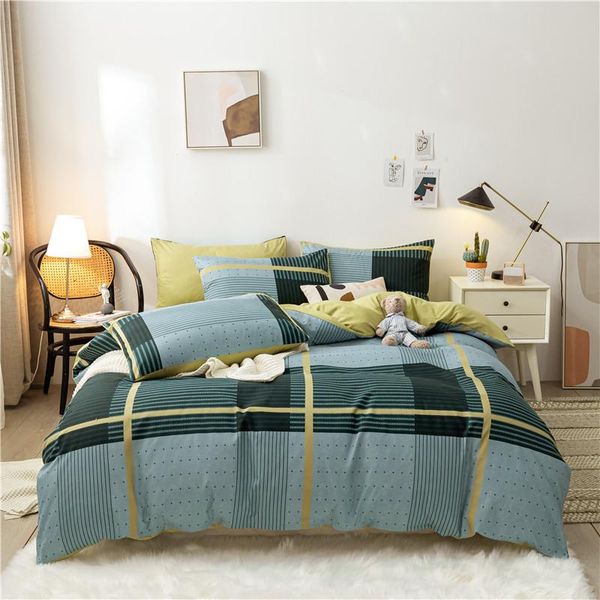 

bedding sets ins mix 4 piece set simple style advanced pure mustard yellow + bean green color duvet cover beding sheet matching oceani