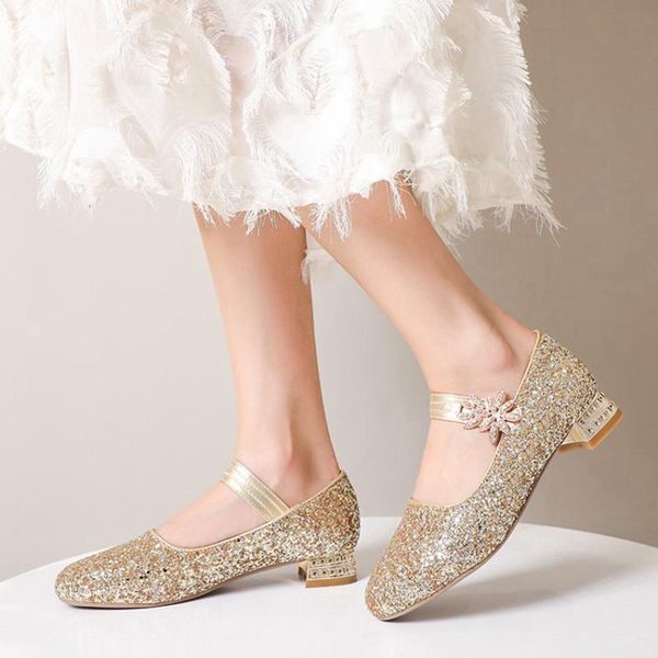 

dress shoes girl performance crystal gold sliver girls sequins high heels princess 2021 non-slip small and big size 28-45 2198, Black