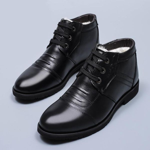 

boots 100% genuine leather shoes men winter warm plush for cold mens ankle cow male footwear black ka2556