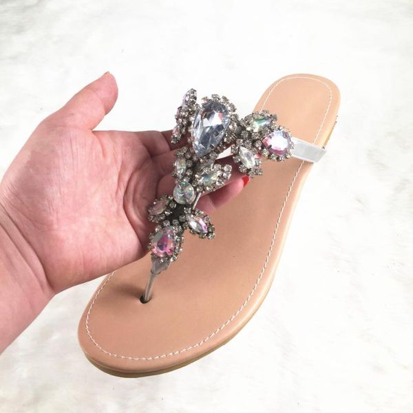 

woman sandals flat heel shoes rhinestones gladiator chaussure plus size 43 tenis feminino crystal, Black