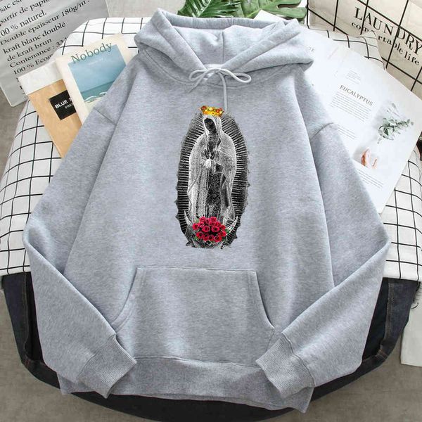

guadalupe women's hoodie men's, cartoon casual sweater, cartoon pocket sweater, hip hop sve sweater men's, Black