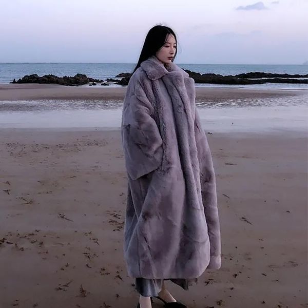 

women's fur & faux 2021 winter women mink coat luxury long lapel overcoat thick warm plus size female plush coats, Black