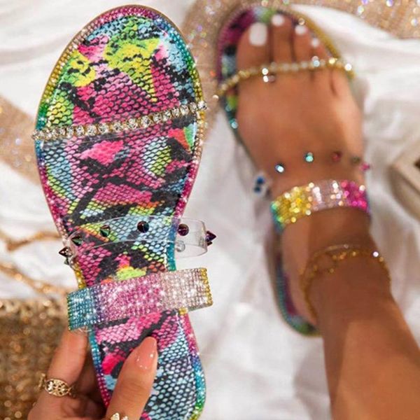 

slippers summer flat woman crystal rainbow color rivet non-slip women's shoes fashion leisure female slipper plus size 2021, Black