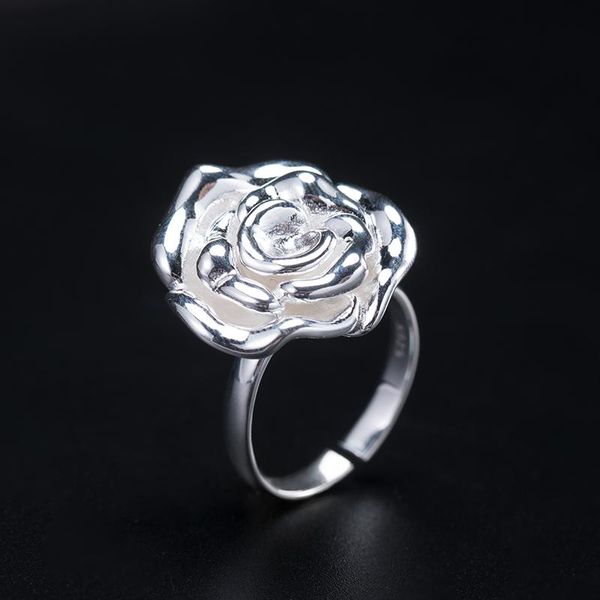 

cluster rings vla real 925 silver simple fashion rose ring women's romantic birthday gift index finger adjustable size jewelry, Golden;silver