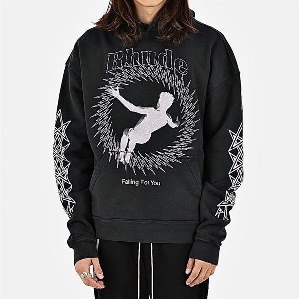 

hoodies 21ss oversize rhude hoodies men women 1:1 falling for you hoodie pullovers sweatshirts inside tag, Black