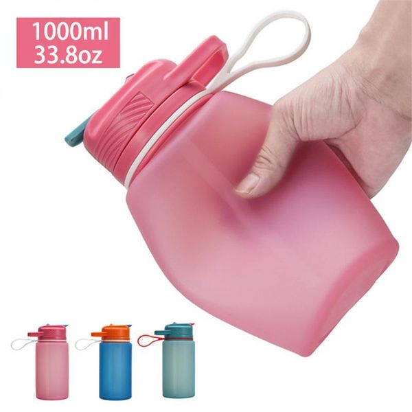 

water bottles & cages foldable sports bottle large capacity 1l portable travel with straw protable summer ice cold bottles.