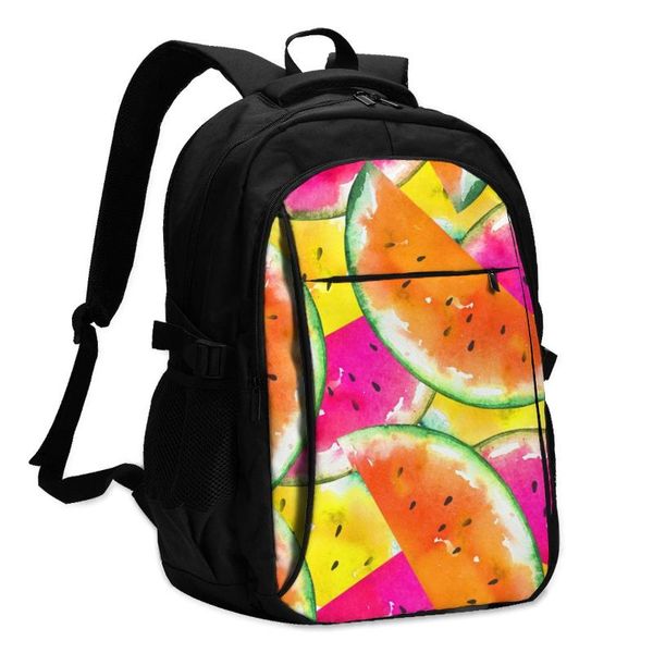 

backpack bags school for boy girl teenagercolorful watercolor watermelon slices usb charge computer lapback pack