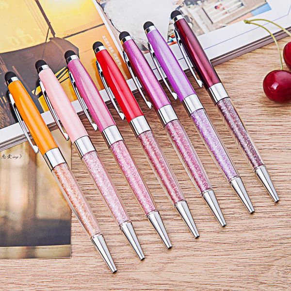 

ballpoint pens 500pcs/lot design 2 in1 diamond roller metal pen crystal stationery ballpen office school promotion gift black bag, Blue;orange