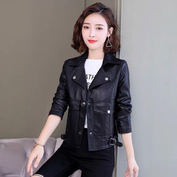 

women's leather & faux 2021 fashion women streetwear black coat ladies long sleeve autumn motorcycle jackets winter biker zippers d127