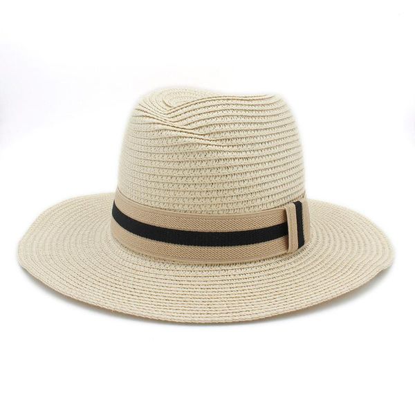

stingy brim hats 2021 summer women men toquilla straw sun hat elegant lady wide panama godfathe fedora sunbonnet beach cap 56-58cm, Blue;gray