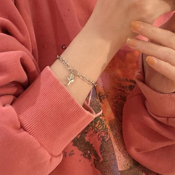 

charm bracelets u-magical charming rose flower bracelet for women korean silver color metallic plant chunky chain jewellery, Golden;silver