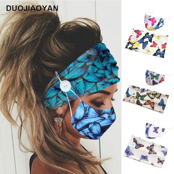 

selling multi color charming printing butterfly button wide winter dust cloth mask hairband two piece set