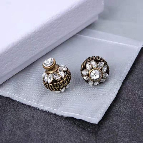 

2021 new letter earrings rhinestone eye round stone s925 silver needle earrings for women