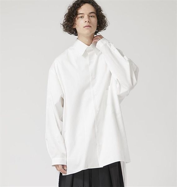 

men's casual shirts spring and autumn front back asymmetrical single row button long sleeve shirt in pure color go with everything, White;black