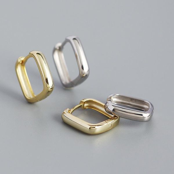 

hoop & huggie 925 sterling silver earring fashion geometric square circle ear ring simple metal style temperament woman girl jewelry, Golden;silver