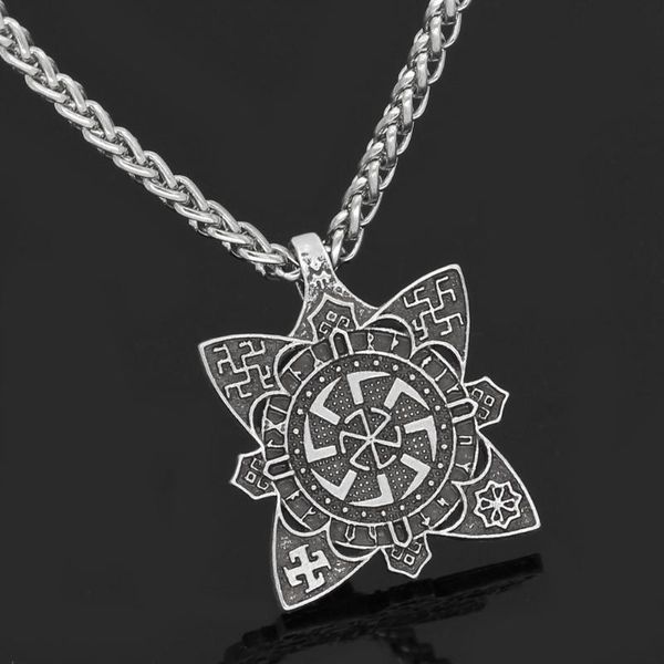 

pendant necklaces men slavic kolovrat sun leather amulet necklace, Silver