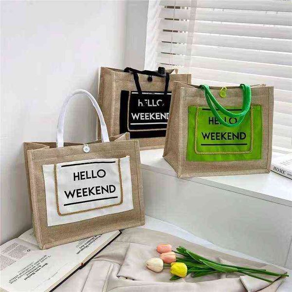 

shopping bags large capacity canvas tote green letter printed designer handbags for women beach ladies shoulder bag 220307