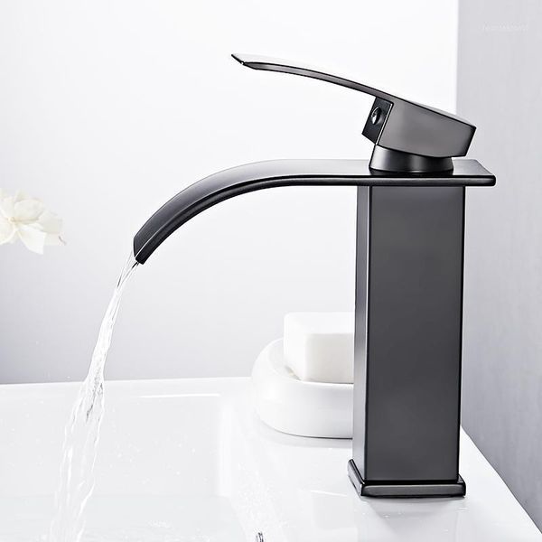 

black waterfall faucet mixer kitchen accessories water tap ceramic plate spool single hole grifo lavabo cascada furniture bk50bf1