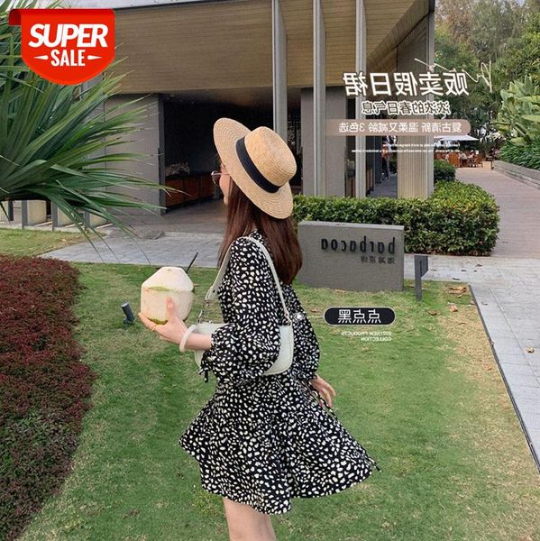 

[sale holiday] cute and age-reduced fu~small tenna oh pullover v-neck long-sleeved dress #ou7h, White;black