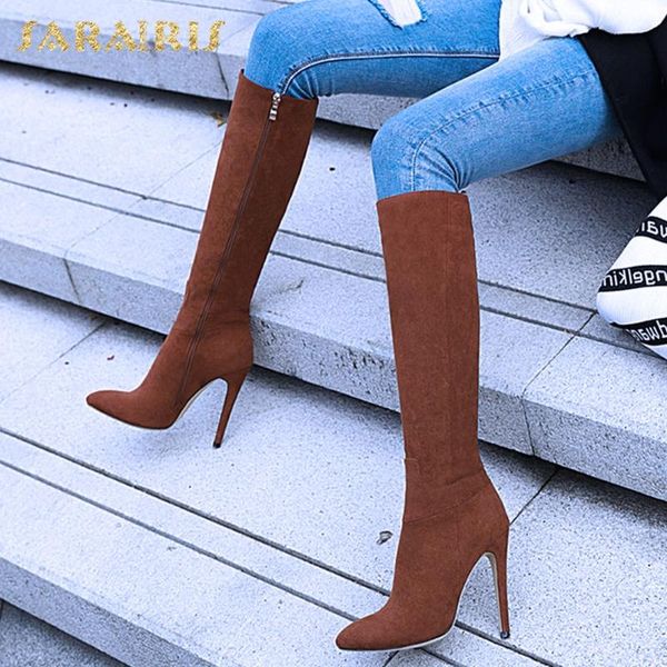 

boots dropship 2021 big size 46 thin high heels winter shoes zipper party women, Black