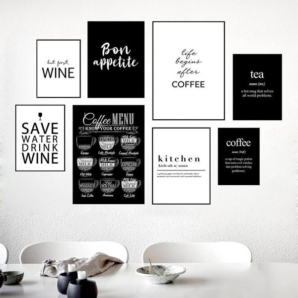 

paintings black white coffee menu posters and prints kitchen wall art canvas picture restaurant wine tea cafe minimalist decoration wz0002