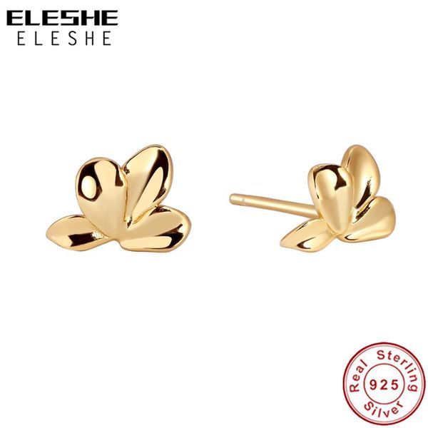 

gold plated flower stud earrings for women 925 sterling silver fashion spring fine jewelry wedding gift, Golden;silver