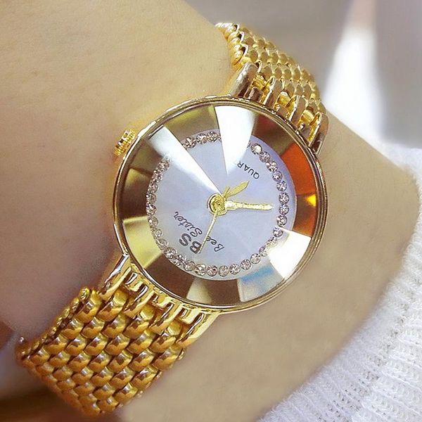 Armbanduhren Damenuhr 2021 Mode Quarz Damen Armbanduhren Gold für Diamant Armbanduhr Kristalluhr
